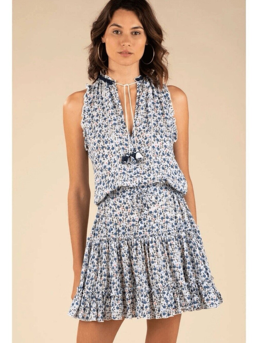 Poupette St Bath Clara Mini Dress Floral Medium M Tassels Cinched Waist Tie